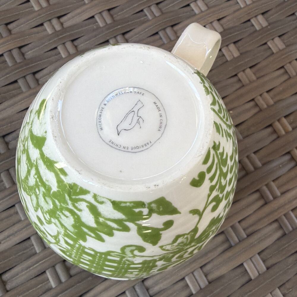 ANTHROPOLOGIE Monogram Initial "N" Coffee Tea Cup Mug HOMEGROWN Green Floral - Picture 7 of 10